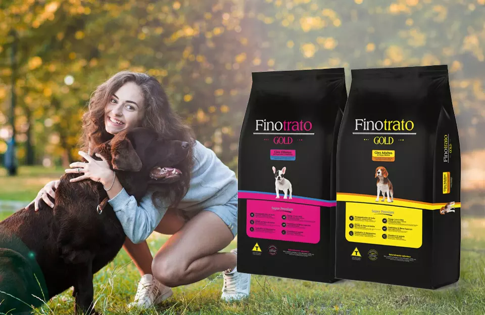 Perro pequeño comiendo Finotrato Gold Cachorro, alimento premium en Colombia