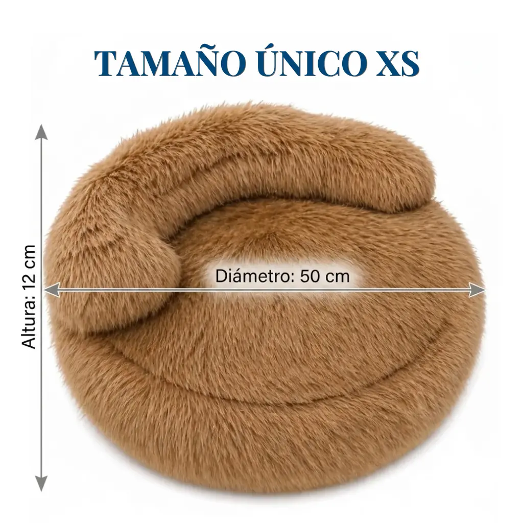 Cama para perros pequeños antiestres redonda de peluche color café claro